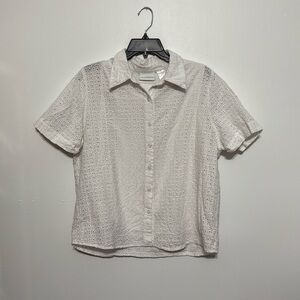 Alfred Dunner White Floral Eyelet Button Top size 16